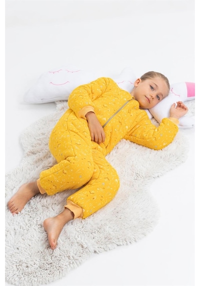 Cantoy Kız Erkek Çocuk Kalın Elyaf Dolgulu Premium Kalite 2.5 Tog Desenli Uyku Tulumu Sarı