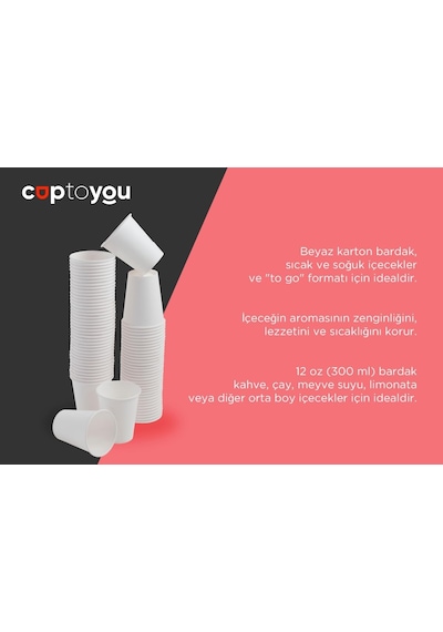 12 Oz Beyaz Tek Kullanımlık Karton Bardak 300 Ml, Kahve, Çay, Ofis, Ev Ve Parti Kullanımı İçin Diğer