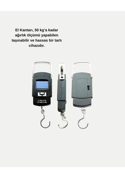 Dijital El Kantarı 50 Kg Taşıma Kapasiteli Taşınabilir Hassas Tartı