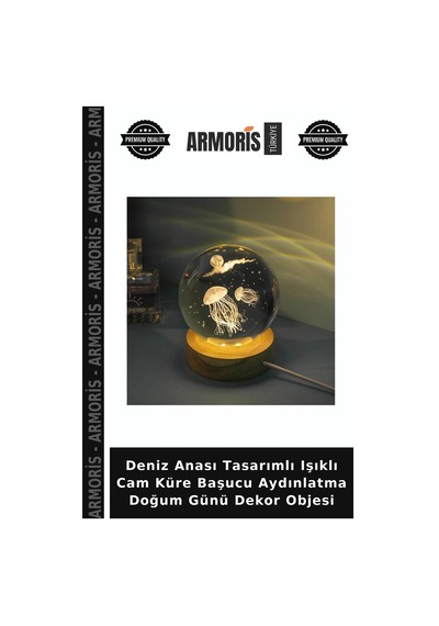 Deniz Anası Tasarımlı Işıklı Cam Küre Başucu Aydınlatma Doğum Günü Dekor Objesi Çok Renkli