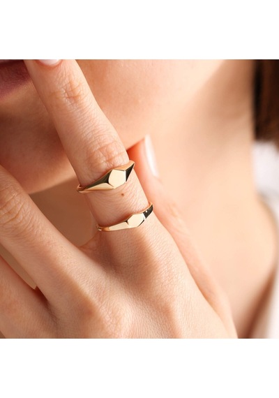 14K Altın Şövalye Yüzük (Kişiselleştir) Beşgen 0,6 Cm 552977817