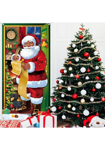Noel Kapı Kapak Dekorasyon Siyah Noel Baba Ön Kapı Kapağı Noel Santa Arka Plan Asılı Afiş Noel Dekorasyon Ev İçin