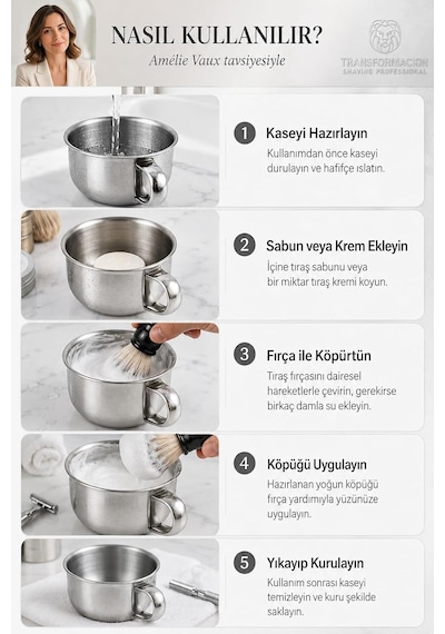 Paslanmaz Çelik Tıraş Tası Sabun Köpürtme Kasesi 717299