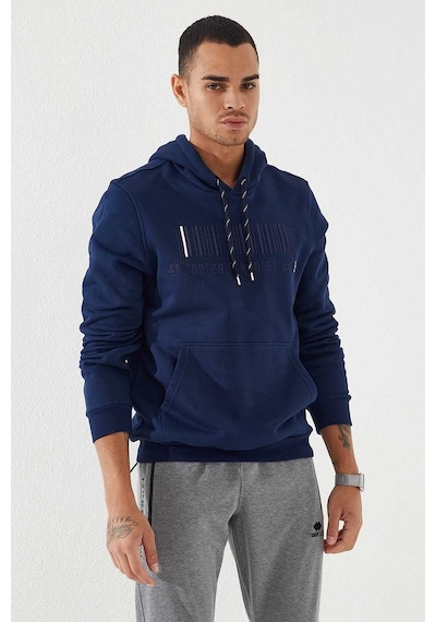 Tommy Life İndigo Nakışlı Kanguru Cep Standart Kalıp Kapüşonlu Erkek Sweatshirt - 87839 Indıgo