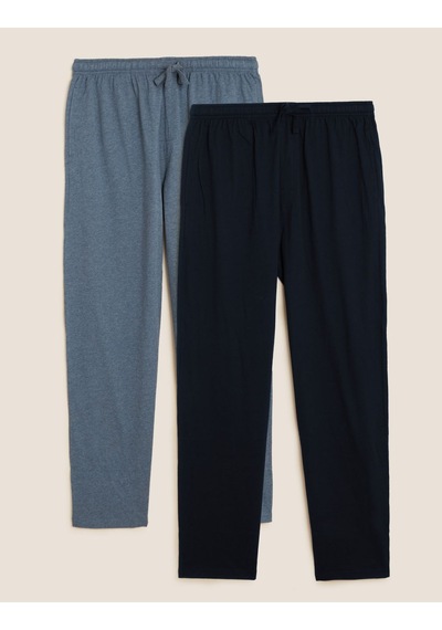 Marks & Spencer Saf Pamuklu 2'li Pijama Altı Seti T07000500 Mavi