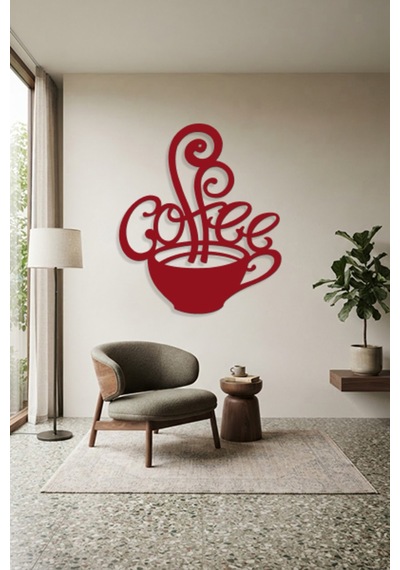 Coffee Metal Duvar Tablosu - Duvar Dekoru - Kırmızı - 83 X 100 Cm
