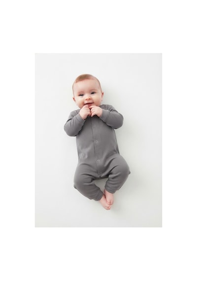 Gülerçocuk Unisex Yeni Doğan Ve Bebek Hakim Yaka Çıtçıtlı Gri Soft Penye Karışımlı Tulum - Esnek Dokulu Uzun Kollu Salopet Gri