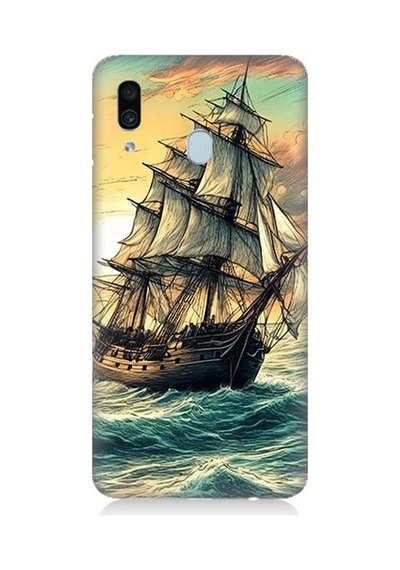 Samsung Galaxy A30 Uyumlu Dalgalarla Yelkenli Macera Desenli Silikon Kılıf Çok Renkli