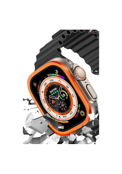 Apple Watch Ultra 49mm Uyumlu Alüminyum Kasa Cam Ekran Koruyucu - Turuncu