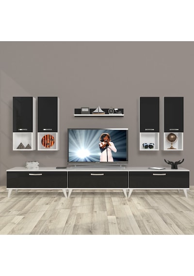 Decoraktiv Eko 8da Slm Retro Tv Ünitesi Tv Sehpası Beyaz - Siyah