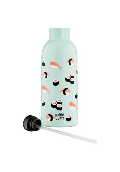 Mamawata Sushi Pipetli Çocuk Termos Matara 470 Ml Paslanmaz Çelik Sızdırmaz Yalıtımlı Suluk Buz Mavi
