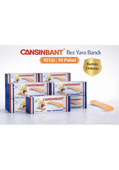 Cansinbant Bez Yarabandı 10 Lu 10 Paket 1,9 X 7,2 Cm Fabric First Aid Plaster