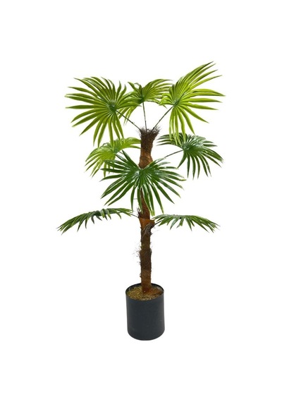 Yapay Ağaç Yelpaze Palmiye 8 Yaprak 85x55Cm Siyah Aleminyum Saksı