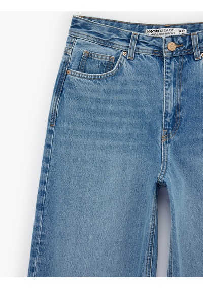 Koton Kısa Geniş Paça Pamuklu Regular Fit Denim Pantolon - Crop Wide Leg Jeans Açık İndigo 6sal40062md Açık İndigo