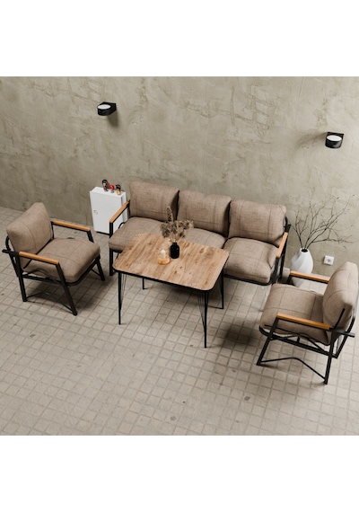 Mb Garden Furnıture Simetri Model, Balkon, Bahçe, Cafe, Metal Koltuk Takımı, Bahçe Takımı , Çay Seti, 3+1+1+masa Cappuccino