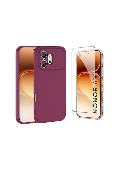 Honor 600  Içi Kadife Lansman Kılıf Ve Şeffaf Temperli Cam Ekran Koruyucu Koyu Mor