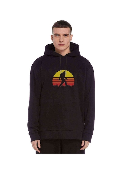 Silhouette Retro Sasquatch Goril Baskılı Siyah Erkek Örme Sweat (531016967)