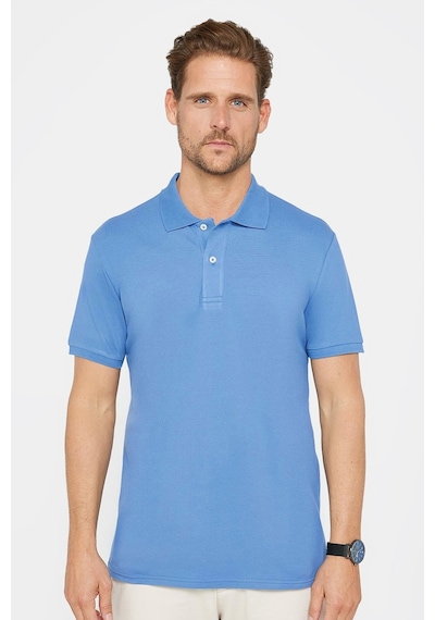 Tudors Erkek Slim Fit Dar Kesim Pamuk Mavi Polo Yaka Tişört-32724 Mavi