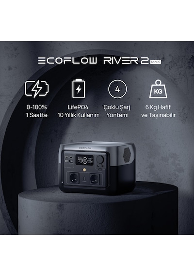 EcoFlow - RIVER 2 Max Taşınabilir Güç Kaynağı - 512Wh Kapasite, 2X500W (X-Boost 1000W) Çıkış