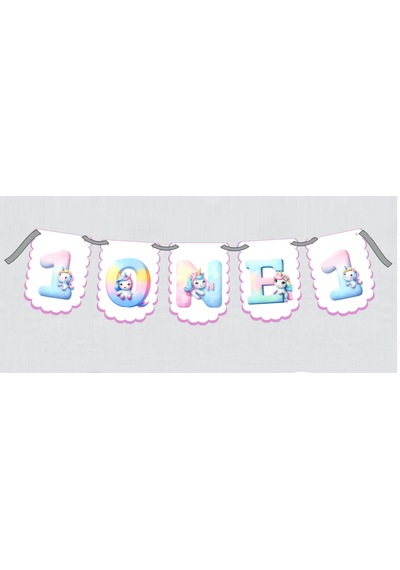 Unicorn Konsept One 1 Yaş Doğum Günü Süsü Banner Happy Birthday