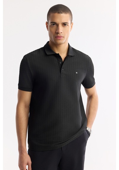 Avva Erkek Siyah Polo Yaka Jakarlı Elastan Regular Fit T-shirt A51y1121