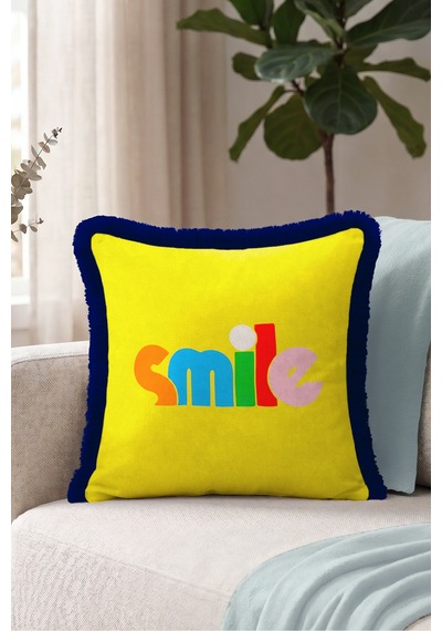 Smile Yazılı Pop Art Retro Saçaklı Yastık Kılıfı - Renk Bloklu Sarı Lacivert Püsküllü Kırlent Kılıfı Derin Düş Opal Smile Yazılı Pop Art Retro Saçaklı Yastık Kılıfı - Renk Bloklu Sarı Lacivert Püsküllü Kırlent Kılıfı Derin Düş Opal