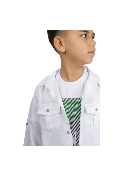 Mnk Baby & Kids Gömlek , Pantolon , T-shirt 3parça Erkek Çocuk Takım Mnk1754 Beyaz
