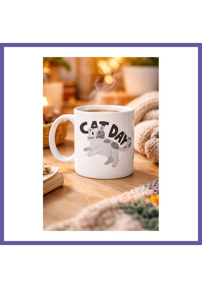 Bezos Cat Day Kedi Desenli Porselen Kupa Model 67 Sevimli Kedi Figürlü, Günlük Kullanıma Uygun, Kahve & Çay Kupası Nıda Diğer