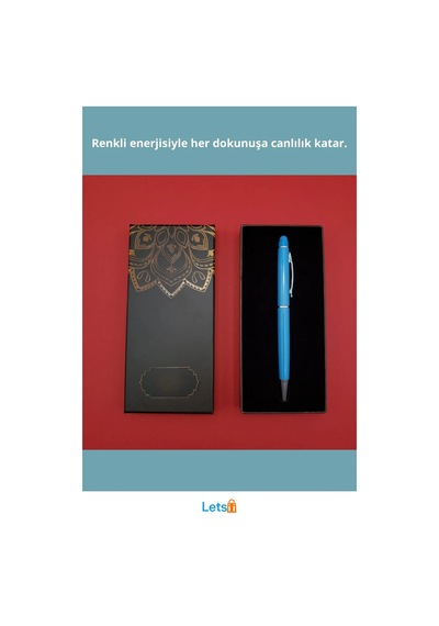 Mandala Desenli Kutu İle Şık Turkuaz Tükenmez Kalem Çok Renkli