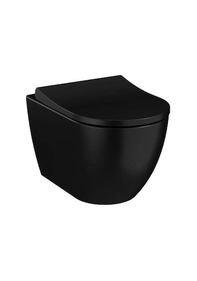 VitrA S60 Mat Siyah Kanalsız Asma + Mat Siyah Gömme Rezervuar + Slim Yavaş Kapanır Kapak