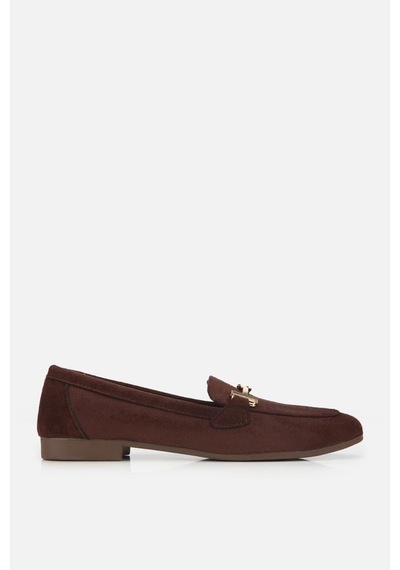 Yaya Kadın Kahverengi Süet Gold Tokalı Loafer