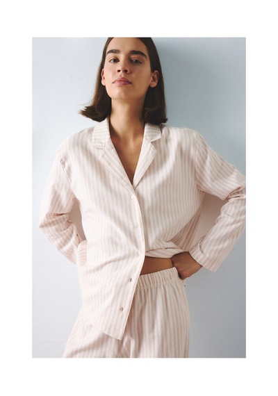 Defacto Regular Fit Uzun Kollu Çizgili 2li Flanel Pijama Takım H4616ax26auer105 Ekru-er105