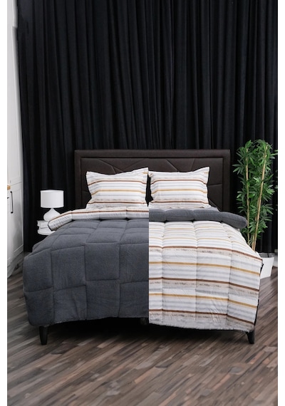 Oso Blanco Sherpa Çift Kişilik Comforter Uyku Seti - Antrasit
