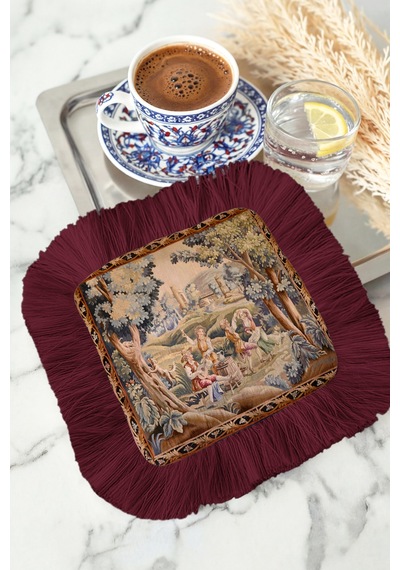 Avangard Fransız Stil Saçaklı Sunum Peçetesi - Klasik Bahçe Nostaljik Bordo Bardak Altlığı Mendil Soft Deniz Pudra Avangard Fransız Stil Saçaklı Sunum Peçetesi - Klasik Bahçe Nostaljik Bordo Bardak Altlığı Mendil Soft Deniz Pudra