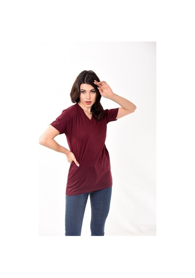 V Yaka Basic Kadın Tişört T-Shirt