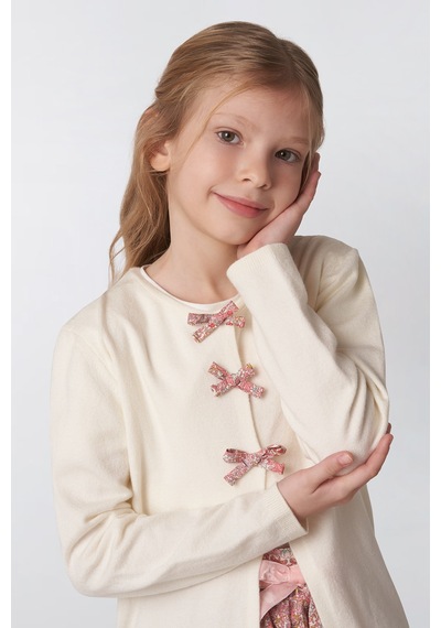 Made With Liberty Fabric Liberty Kumaş Kız Çocuk Triko Hırka Krem