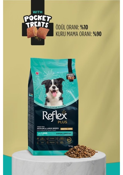 Reflex Plus Pocket Treats Orta Ve Büyük Irk Kuzu Etli Yetişkin Köpek Maması 12 Kg