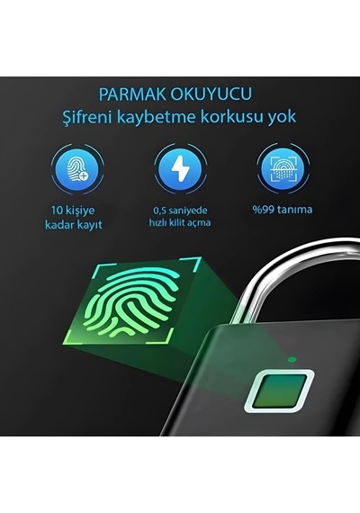 Akıllı Parmak İzi Kilit Şarjlı Asma Kilit Ip65 Su Geçirmez Anahtarsız Güvenlik Kilidi Mkmp-0057