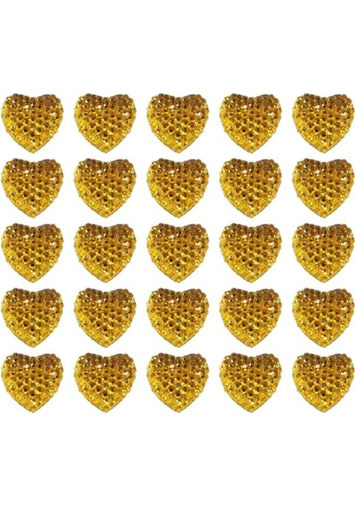 Polyester Kalp Fiyonk, 1,3 Cm - 25 Adet - Altın 1+