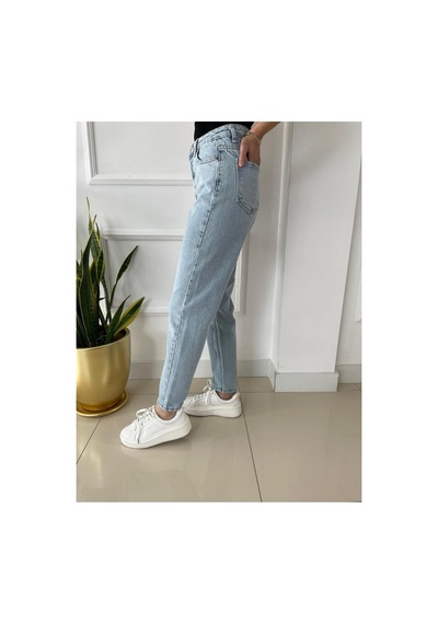 Woddi Lamina Mavi Kar Yıkama Yüksek Bel Mom Jeans Boyfriend 1 Beden Büyük Alınız Taş1