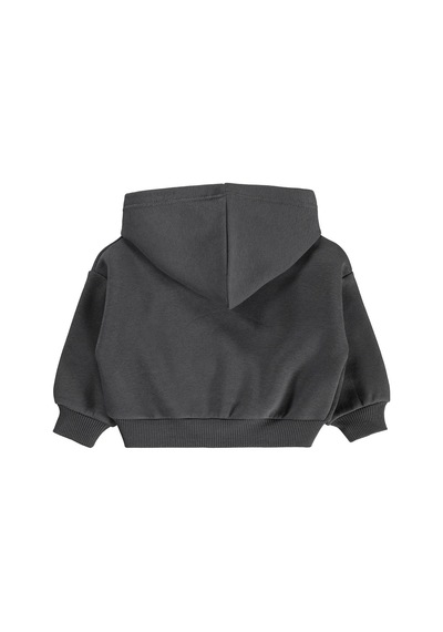 Civil Baby Çiçek Nakışlı Basic Kapşonlu 6-18 Ay Sweatshirt - Gri Koyu Gri