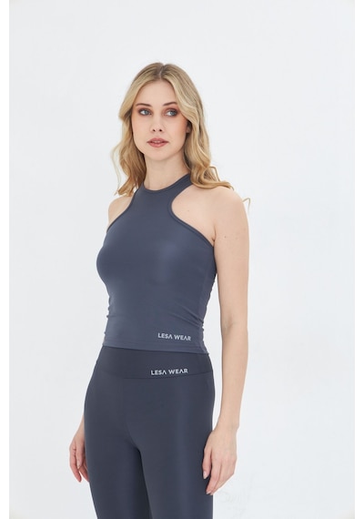 Sportempt Lesa Wear Çapraz Detaylı Basic Spor Crop Atlet Antrasit