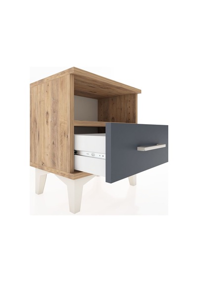 Arges Komodin Tek Raflı Tek Çekmeceli 44x30x48 Çam-antrasit Atlas Çam