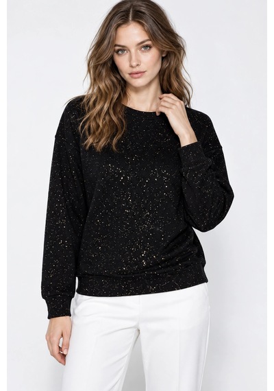 Mevese Yaldız Baskılı Zincirli Ve Fularlı Kadın Oversize Modal Sweatshirt - Siyah