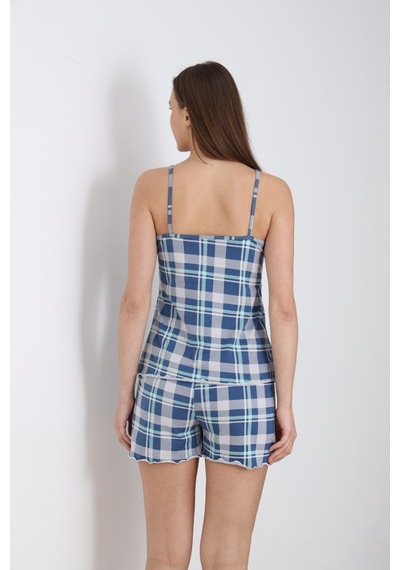 Mihra Kadın İp Askılı Şortlu Yazlık Pijama Takımı Mavi