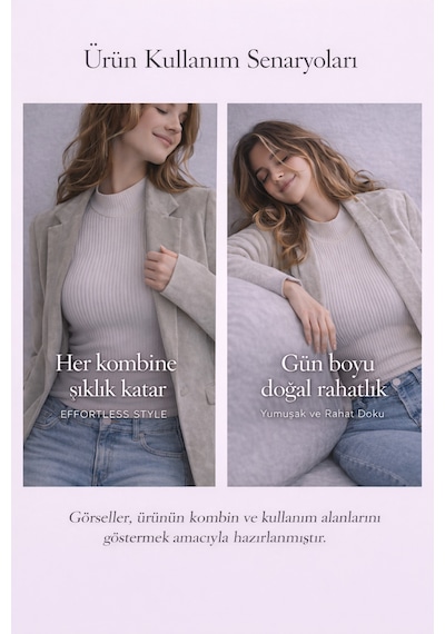 Aslındalook Kadın Fitilli Triko Esnek Uzun Kol Body Bluz Bady Ekru