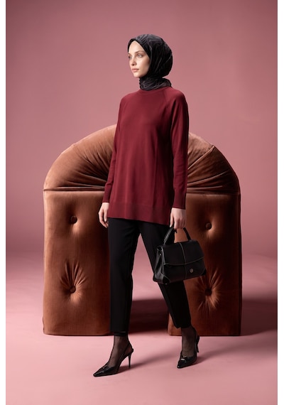 Armine Trend Bisiklet Yaka Uzun Kollu Sade Rahat Kesim Tunik Bordo 26ktd419
