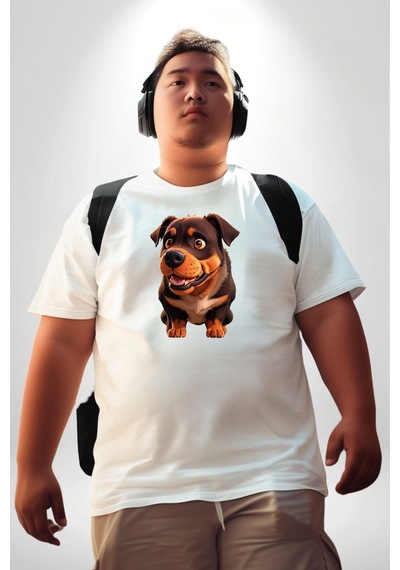 Angemiel Sevimli Çoban Köpeği Beyaz Büyük Beden Kadın Erkek Ünisex Basic Ön Baskılı Tişört Beyaz