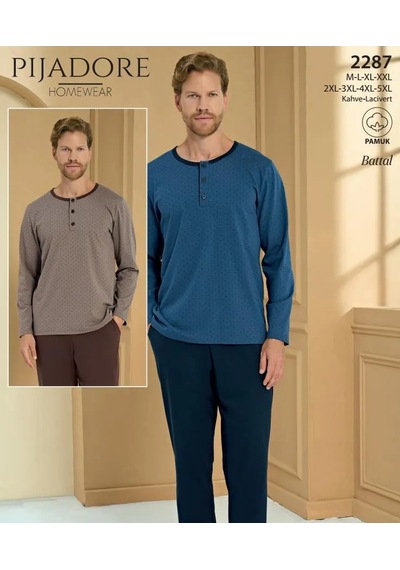 Pijadore Erkek %100 Pamuk Uzun Kollu Pamuklu Pijama Takımı 2287 Lacivert