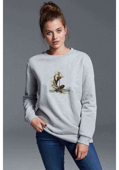 Anime Gintama Gintoki Baskılı Gri Kadın Sweatshirt